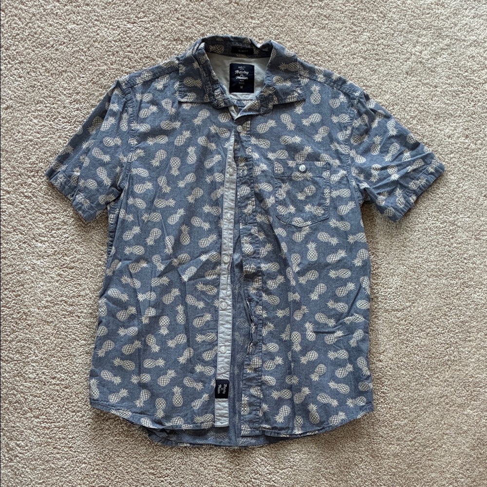 Casual Blue Leaf Print Men's Shirt